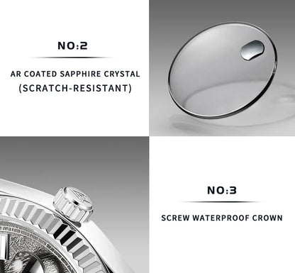 CADISEN C8215 DD40 Watches Day-Date AR Sapphir 10Bar MIYOTA 8285 Movt 40MM