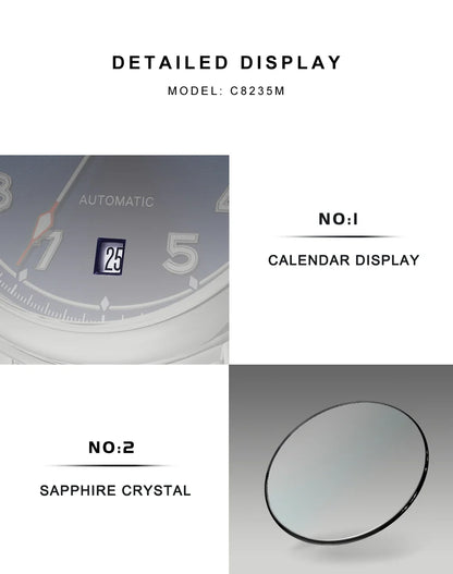 CADISEN C8235 Dress Watch 39MM MIYOTA 8215 Sapphire 5bar Luminous