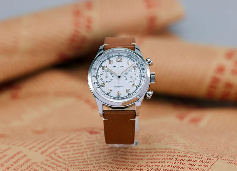 Baltany S5034 Quartz Chronograph Wristwatches 39mm Sapphire Crystal Panda Dial StainlessSteel Retro Super Luminous Vintage Watch