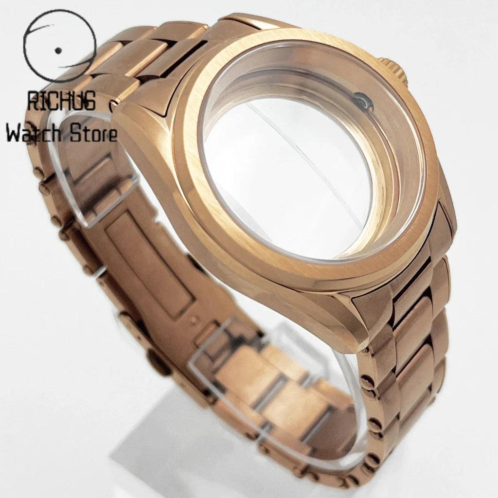 38mm NH35 Case Sapphire Glass RoseGold Watch Case Stainless Steel Strap Fit NH35 NH36 ETA2824 PT5000 Movement Watch Accessories