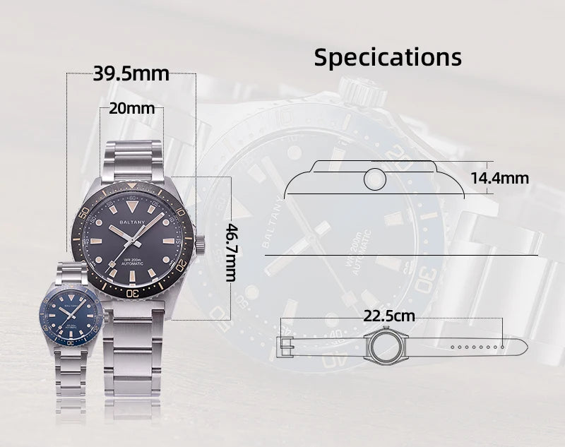 Baltany 39MM Retro Diver Watch Man S3080 Stainless Steel Bracelect NH38 Automatic Watches 200MWaterproof  Classic Sports Watches
