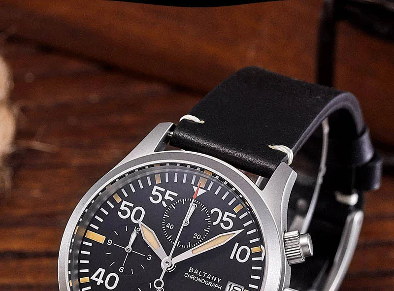 Baltany 39mm Military Chronograph Watch Man S5045 Sapphire Crystal 10ATM Stainless Steel VK67 Calendar Retro Quartz Wristwatches