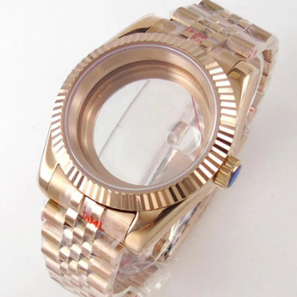 Rose Gold Fulted Watch Case Luxury 36mm/39mm Sapphire watch case Two Tone case 10BARS fit NH35 NH36 NH34 ETA2824 2836 Miyota8215 PT5000 DG2813 3804 movement