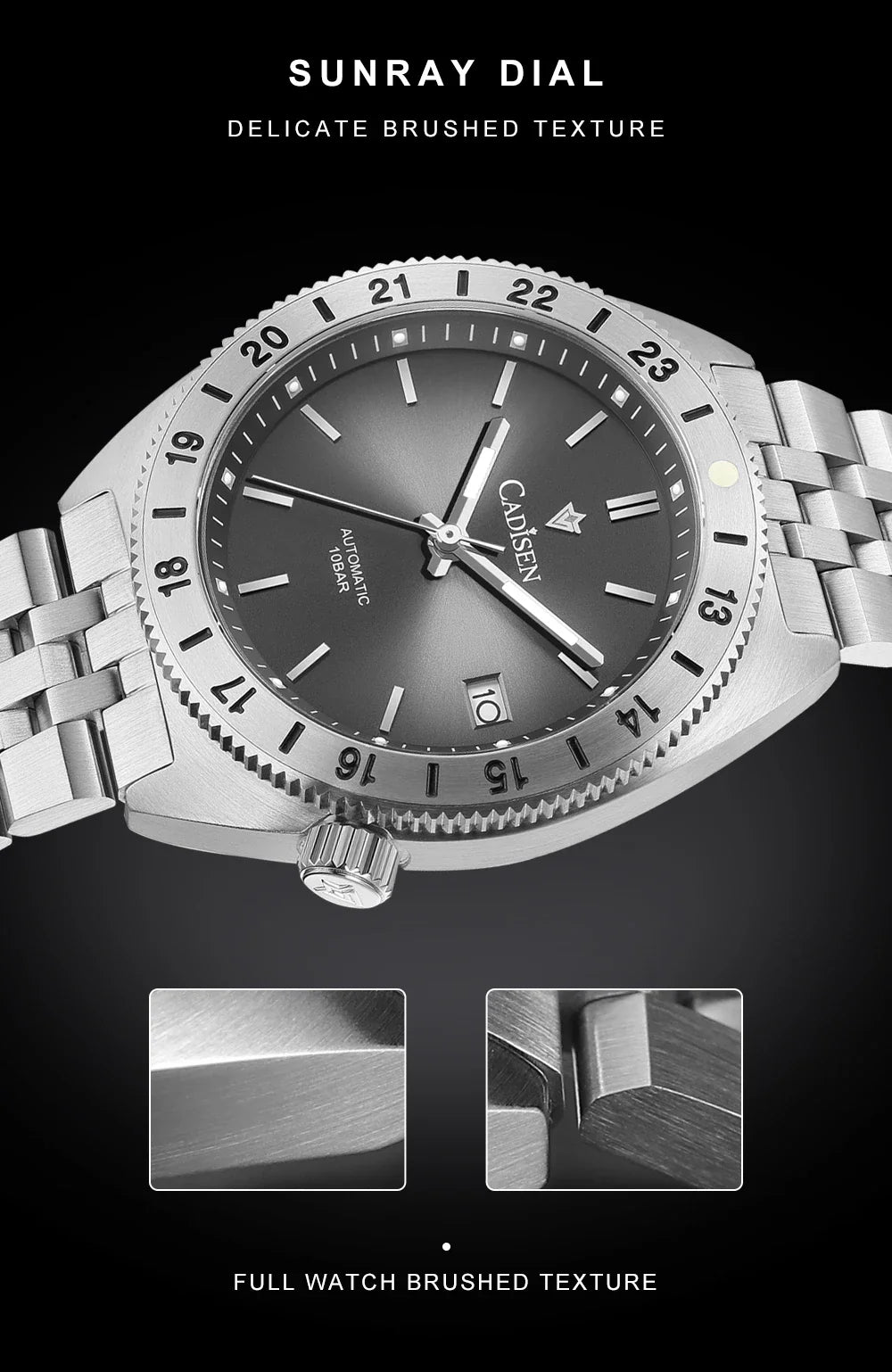 CADISEN C8230 Dive Watch Miyota 8215 Luminous Stainless steel AR Coating Sapphire 39MM 10Bar