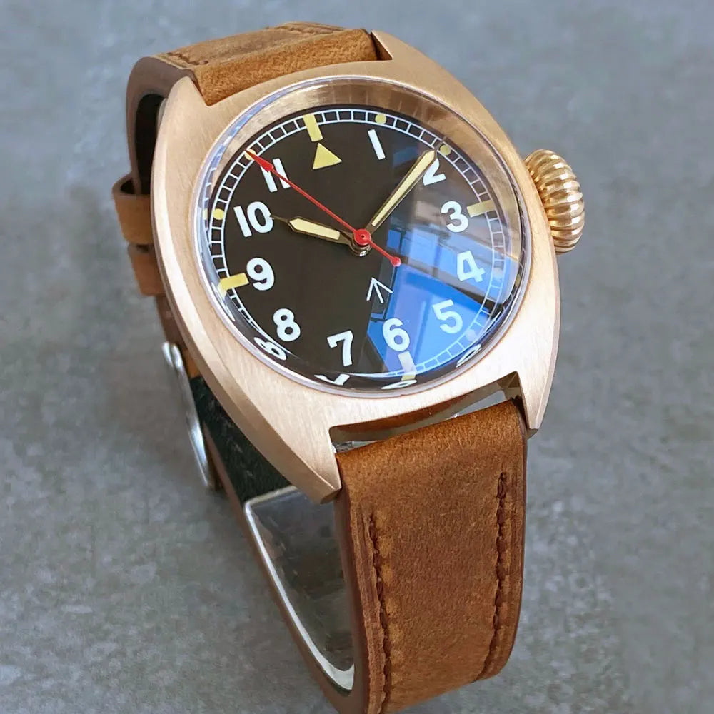 CUSN8 Solid Bronze Identity Crisis Pilot Watch Wristfull W201 NH35A Domed AR Sapphire 36mm 20Bar