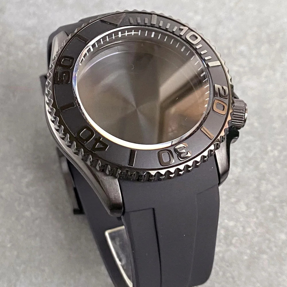 41mm Black PVD Diving Watch Case Fit for SKX007 NH35 NH36 PT SW200 200M Waterproof Domed Sapphire Crystal Rubber Strap