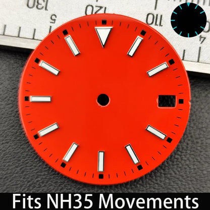 28.5mm Dial single/no calendar watch blue-green/green luminous dial hands fit for N H35/E2815/E2836 movement watch accessories