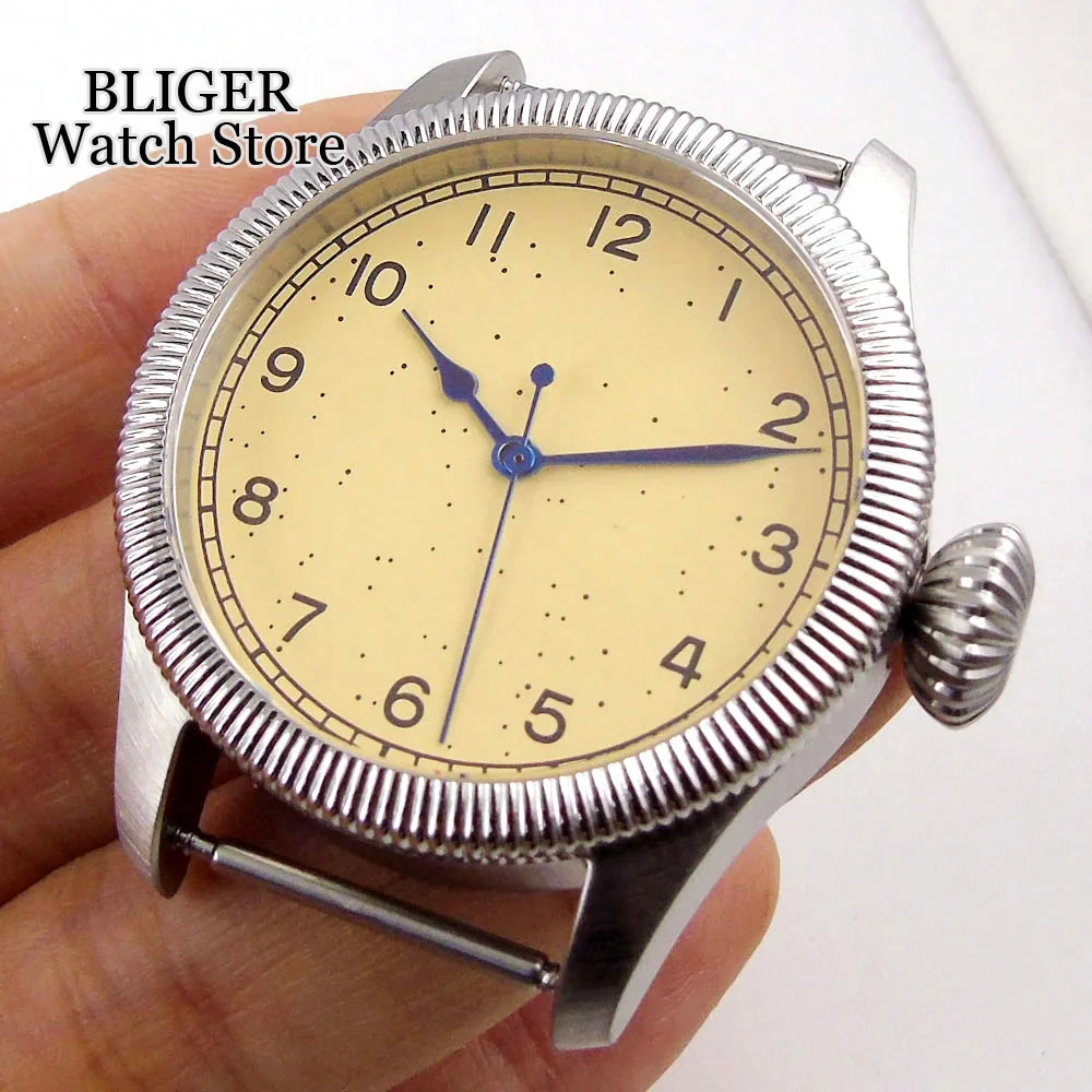 39mm vintage pilot Case 33.5mm Dial Sapphire Glass For NH35 NH35A 2824 PT5000 Waterproof Watch Case Screw Crown