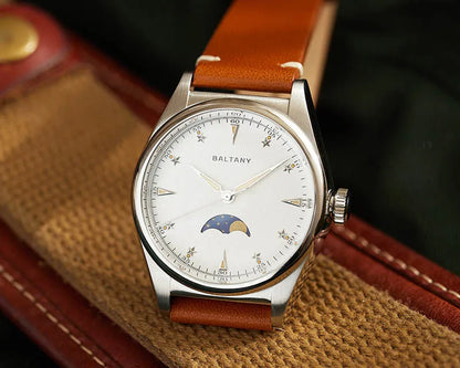 Baltany 36mm Dress Watches S4042 Customizable AR Sapphire Crystal 10Bar  Moon phase Wristwatches Swiss Lume