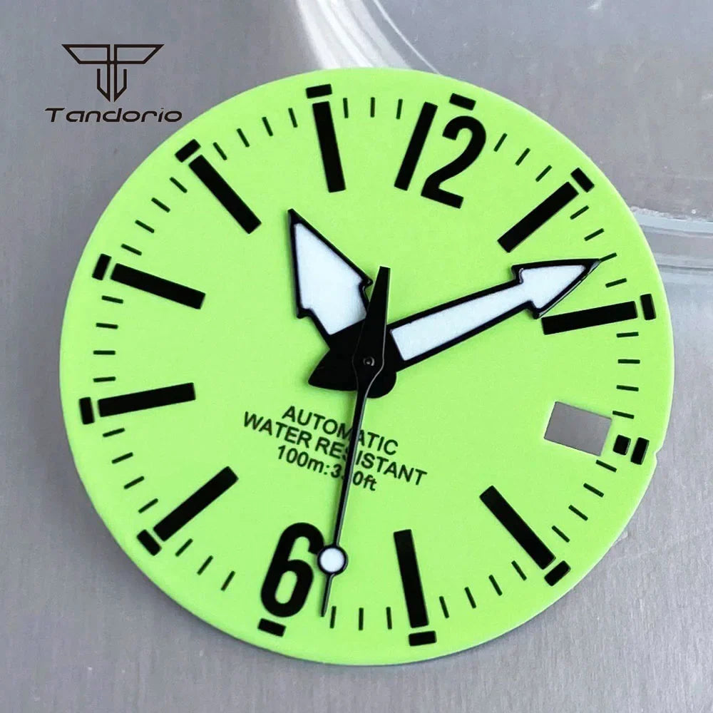 29mm Green Watch Dial Full Luminous Face Hands Set Date Fit NH35 Automatic Movt Men's Wristwatch Accessories Replacement Parts