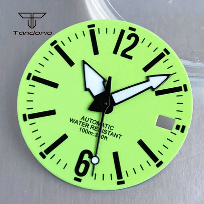29mm Green Watch Dial Full Luminous Face Hands Set Date Fit NH35 Automatic Movt Men's Wristwatch Accessories Replacement Parts