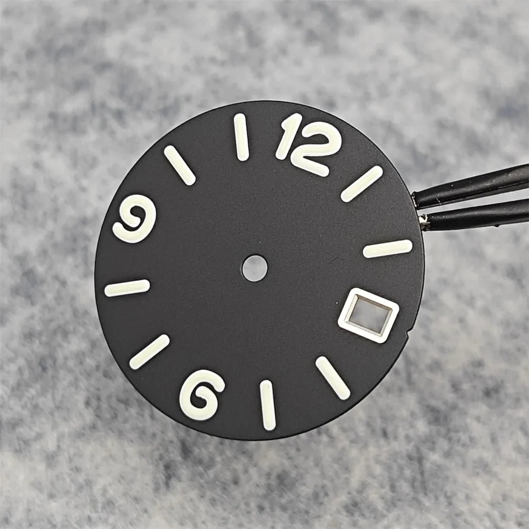 28.5mm Watch Dial Digital Sunburst/Frosted Faces Green Luminous Men's Watch Modification Parts for NH35/NH36/4R/7S Movement