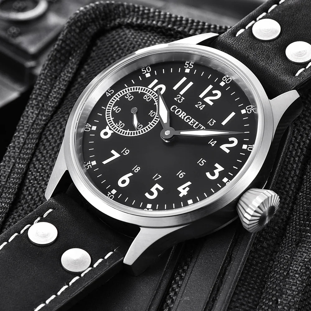 Corgeut 6023 Sub Second Pilot St3600  Manual Mechanical Watch 44MM 5ATM Sapphire Luminious glass back