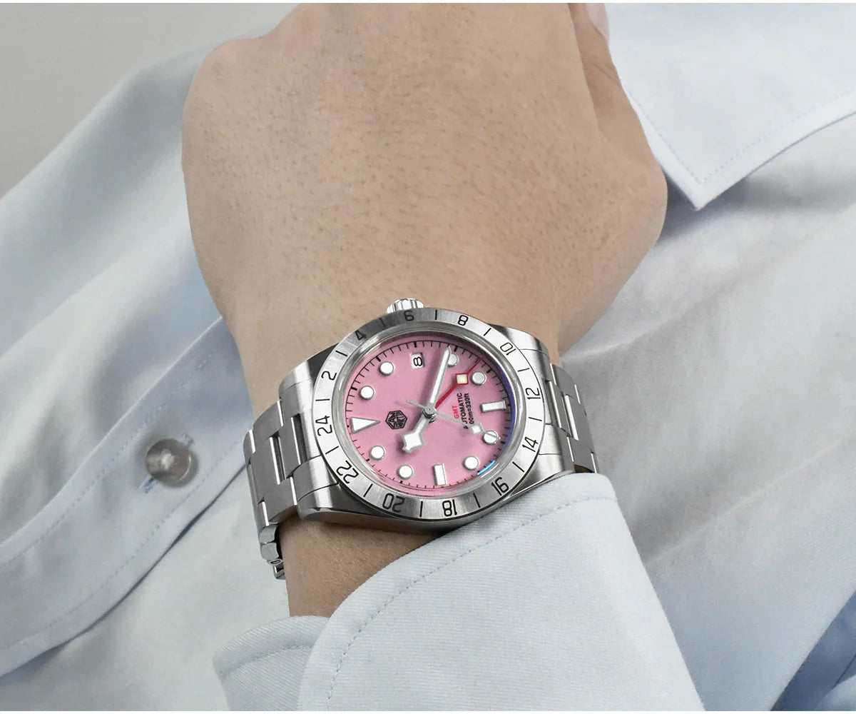 San Martin SN0054G GMT Pink Dial BB  39mm NH34 Automatic Watch 10Bar AR Sapphire BGW9 Lume