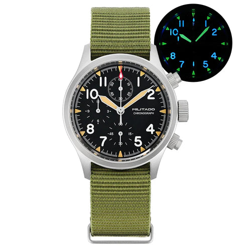 Militado ML1868KF Chronograph Watch  VK67 Quartz 10Bar 39MM Multifunction Military Watch BGW 9 Lume