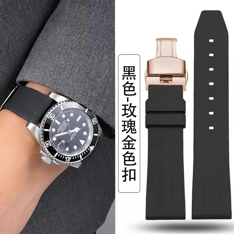 21mm 22mm 24mm Fluorine rubber Strap Men's Silicone Bracelet For pilot flat lug diver etc