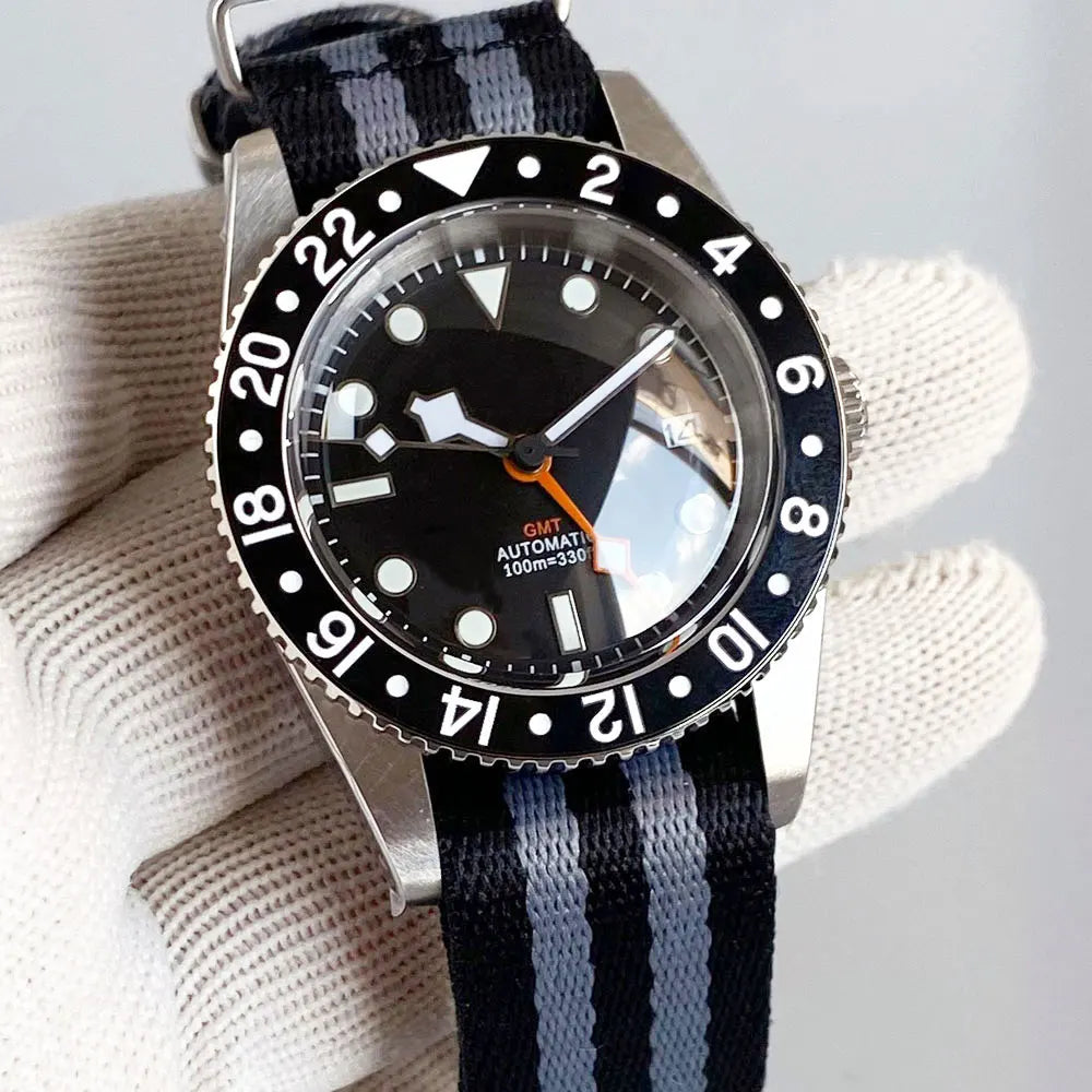 Tandorio TD218B NH34 GMT Watch 6542 homage 38mm Bubble Sapphire 20ATM 120 Click Submariner