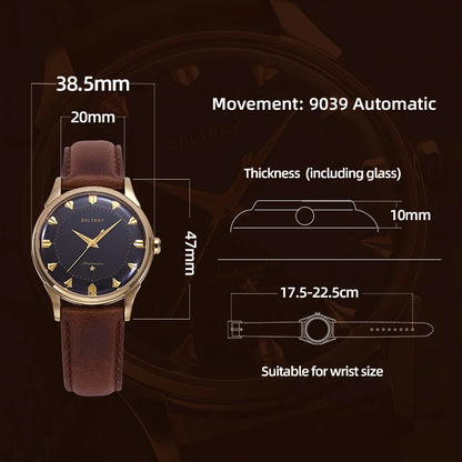 Baltany Dress Watches Man S4090 Dome Sapphire Crystal 9039 Automation Stainless Steel Classic Pie-Pan Dial Mechanical Watch