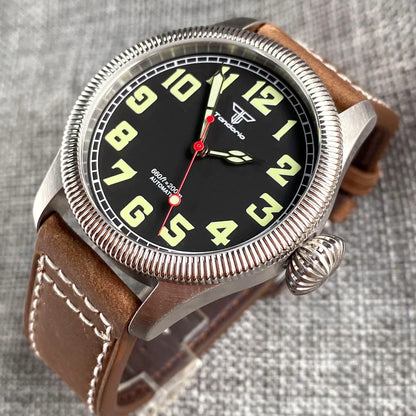 Tandorio Fluted Pilot Watch TD117A 20BAR  NH35 PT5000 Roman Numerals Sapphire 39mm