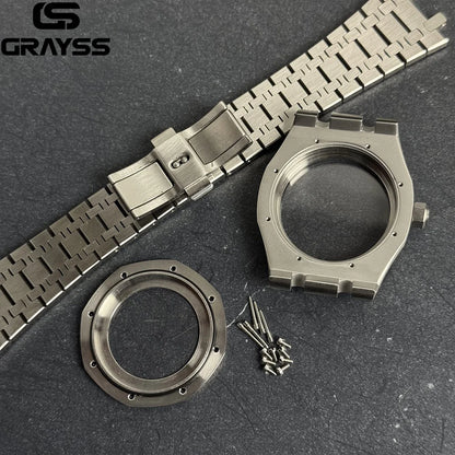 For Octagonal Stainless Steel 42mm Automatic Watch Case MOD Bracelet Transparent Back Sapphire Fit NH34 NH35 NH36 NH38 NH70 NH72
