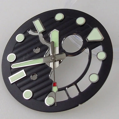 Nologo 28.9mm Hollow Watch Dial for NH35 NH36 Movement Black/Blue Dial Face Green Luminous Index