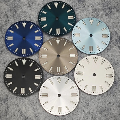 28.5mm Watch Dial Sunray Texture Dial Double Strips Nails Green Luminous Watch Faces for NH35/ 8215/ 2813/ 2836 Movements