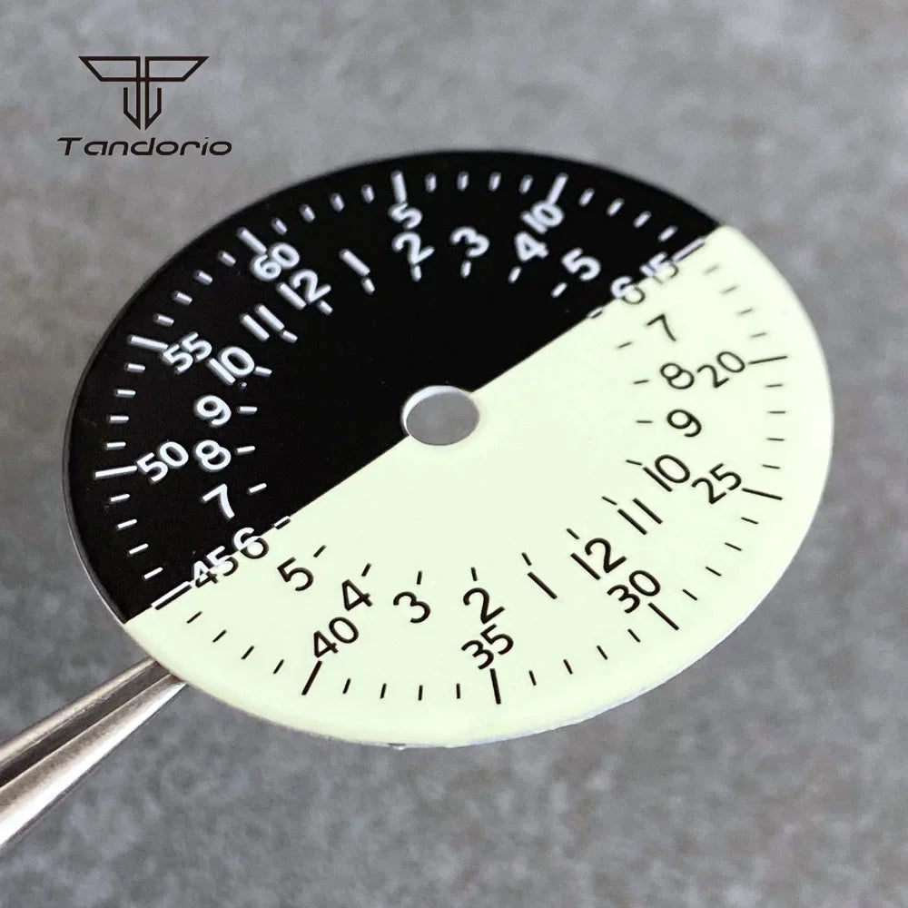 29mm Watch Dial Black White Two Tone Face  Hands Accessories NH34 Mechanical GMT Watches Mod Parts Arabic Numerals Green Lume