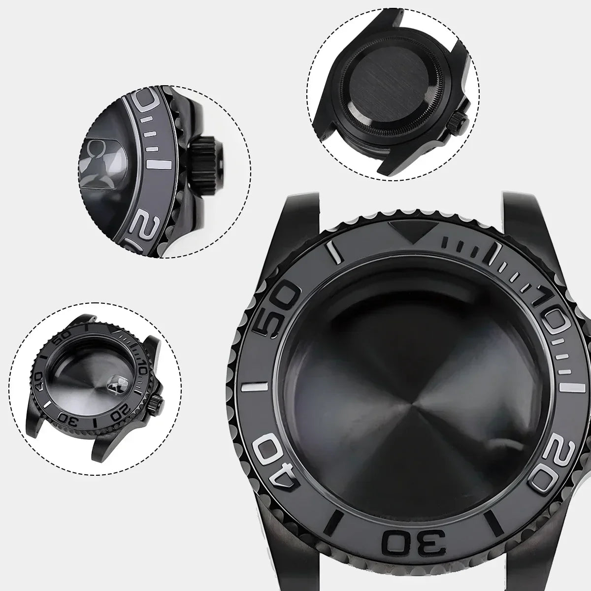 42mm Black PVD Yacht master Skx007 Steel Black Matte Waterproof Watch Case With Sapphire Crystal For Nh35 Nh36 Movement 28.5mm Dial Mods