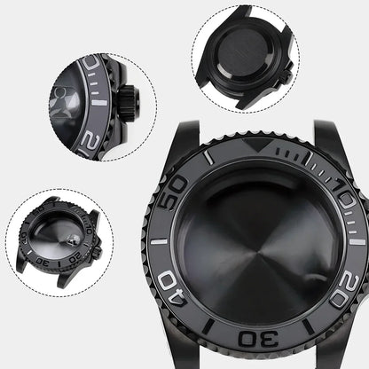 42mm Black PVD Yacht master Skx007 Steel Black Matte Waterproof Watch Case With Sapphire Crystal For Nh35 Nh36 Movement 28.5mm Dial Mods