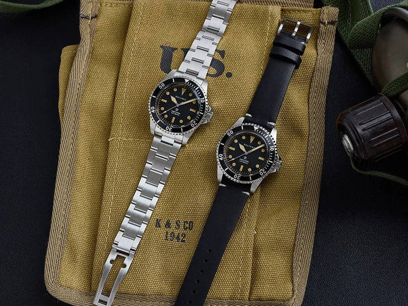 Baltany S3075 Vintage MilSubmariner Watch Rotation Bezel Brushed Bracelect Luminou Leather Sapphire Stainless Steel Dive Watches