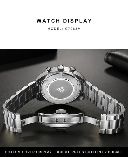 Cadisen C7063 Quartz Chronograph Watch Japan VD53 42MM AR Sapphire 5Bar