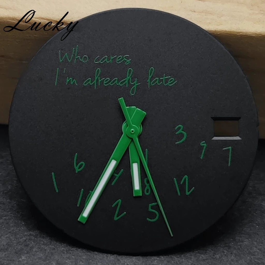 New 28.5mm Watch Dial NH34 NH35 NH36 4R/7S Hands Set DIY Watch Faces Fit NH35 Movement Who Cares Lt's Already Late Accessories﻿