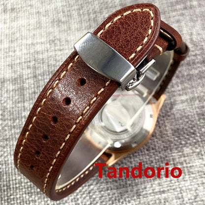 Tandorio Bronze Pilot Watch TD147R 20ATM 36mm Wine Red Dial NH35A  Sapphire Crystal