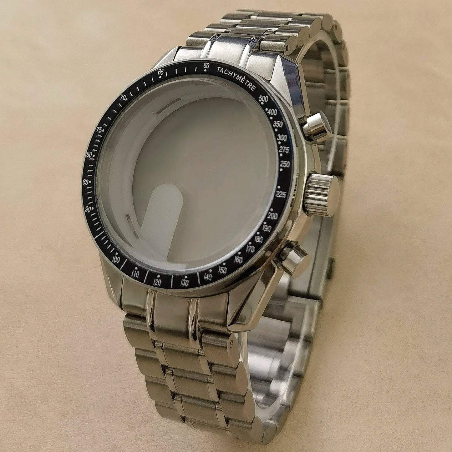 40mm VK63 Stainless Steel Case Strap Moonswatch Style Moon Back Cover Fit VK63 Quartz Movement Gold Word Bezel Watch Accessories