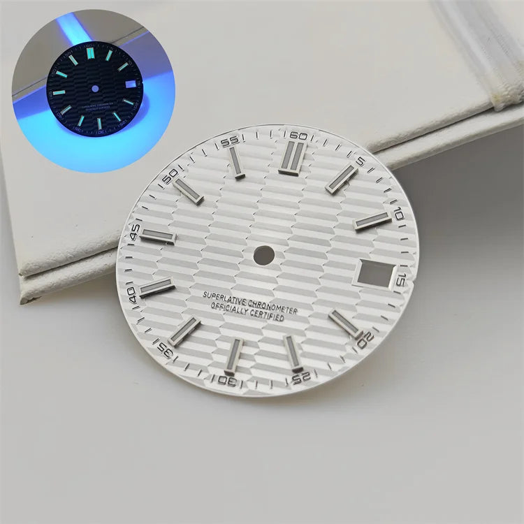 28.5mm Watch Dial Metallic Texture Surface DIY Log Dial BGW9 Blue Green Luminous Watch Faces Watch Accessories for NH35 Movement
