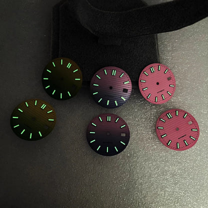 Gradient Color NH35 Watch Dial Green Luminous 30.5mm Watch Faces with Single Calendar Date Watch Accessories for NH35 Movement