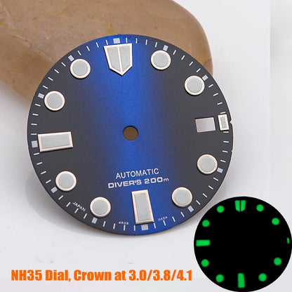 28.5mm Watch Dial NH35 NH36 Dial fit For SKX007 SPRD 6105 Tuna SPB185 SPB187 Watch Cases Feet 3.0 3.8 4.1 Green Luminous Dial