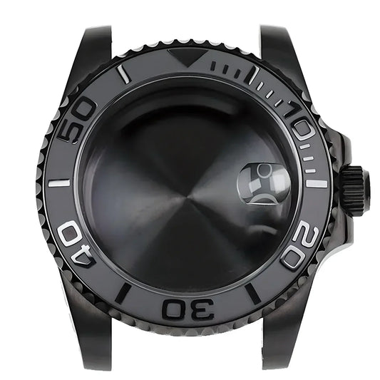 42mm Black PVD Yacht master Skx007 Steel Black Matte Waterproof Watch Case With Sapphire Crystal For Nh35 Nh36 Movement 28.5mm Dial Mods
