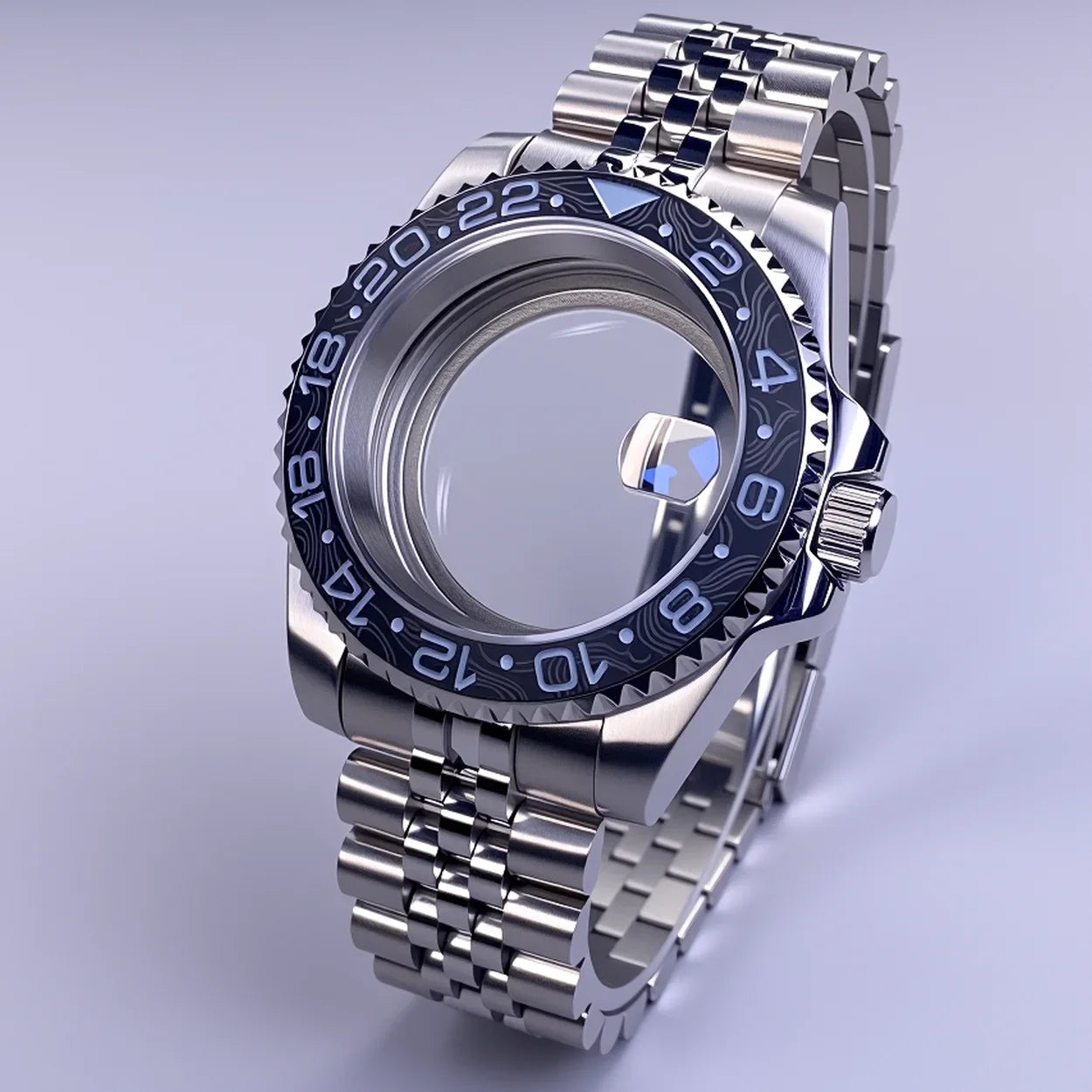 GMT Watch Case 40mm NH34 Nh35 Sliver Watch Case with Sapphire Crystal 120 Click Compatible with NH34/NH35/NH36 Movements Water-Resistant 28.5mm Dial