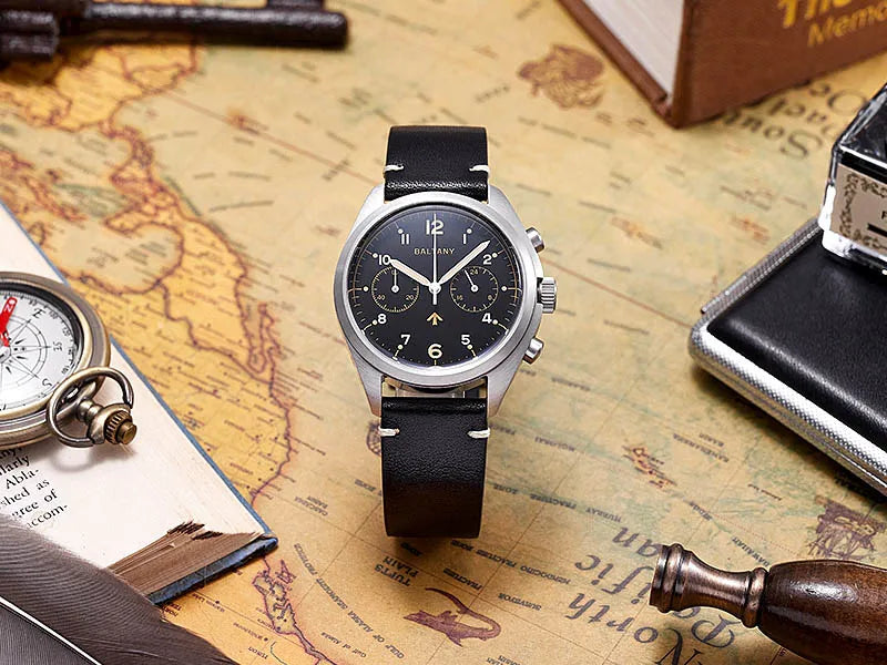 Customizable Watch Baltany 39mm Vk64 Quartz  Military watch Chrono RAF 6BB Homage Multifunction Chronograph 5bar AR Sapphire Swiss Lume