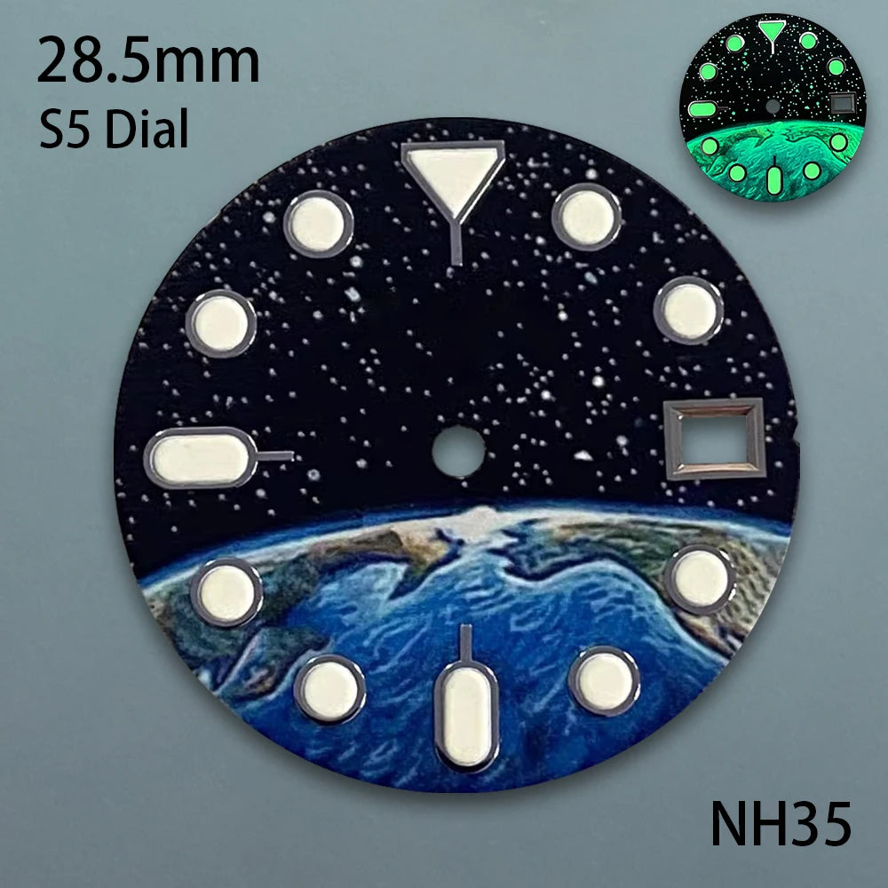 28.5mm S5 Logo SKX007 Starry Dial Fit NH36/4R36 Japan Movement C3 Green Luminous Quality Dial Watch Modification Accessories