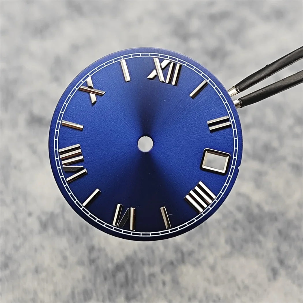 28.5mm Roman Scale Watch Dial Real Nail Modified Replacement Watch Faces with Single Calendar Window for NH35/NH36/4R Movement