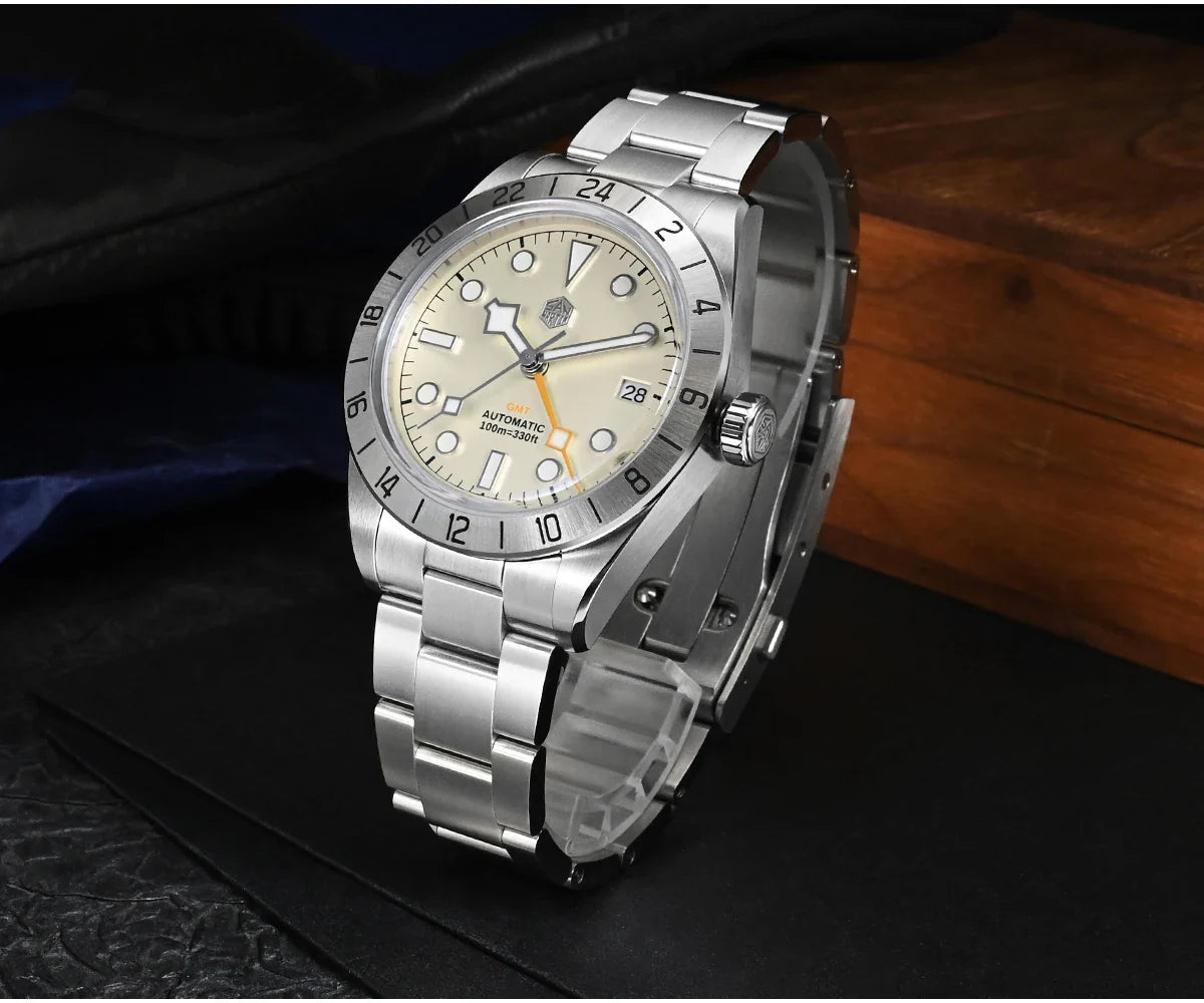 San Martin SN0054G GMT Pink Dial BB  39mm NH34 Automatic Watch 10Bar AR Sapphire BGW9 Lume