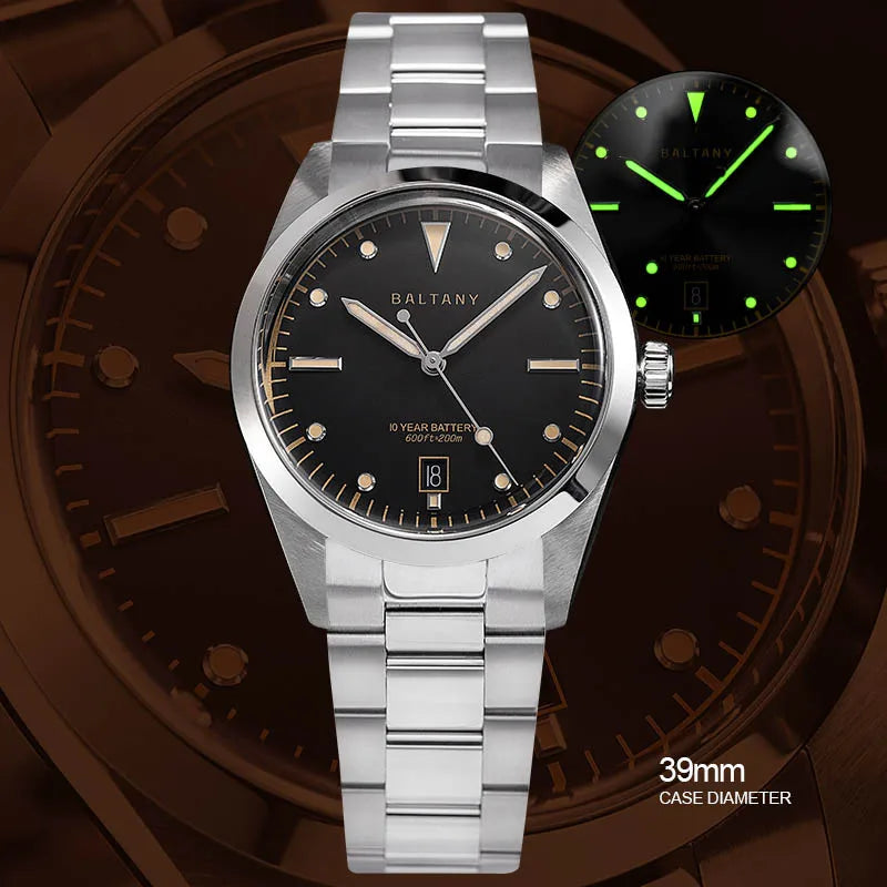 Baltany S4041 Vintage Tribute Quartz Wristwatches Enamel Dial Sapphire Crystal 20ATM Stainless Steel Bracelet Diving watches