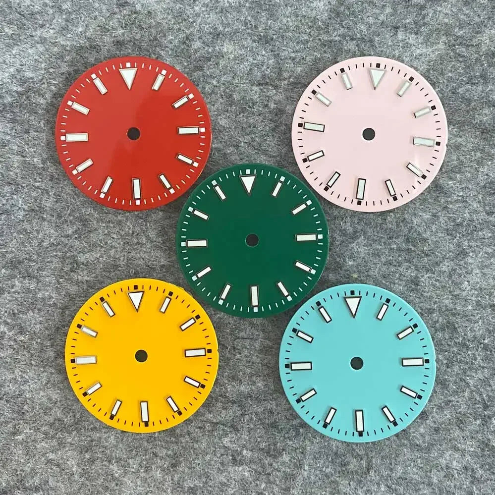 29mm Watch Dial with Green Luminous Colourful No Calendar Window Watch Faces for NH35/ ETA 2836/Japan 8215/Mingzhu 2813 Movement