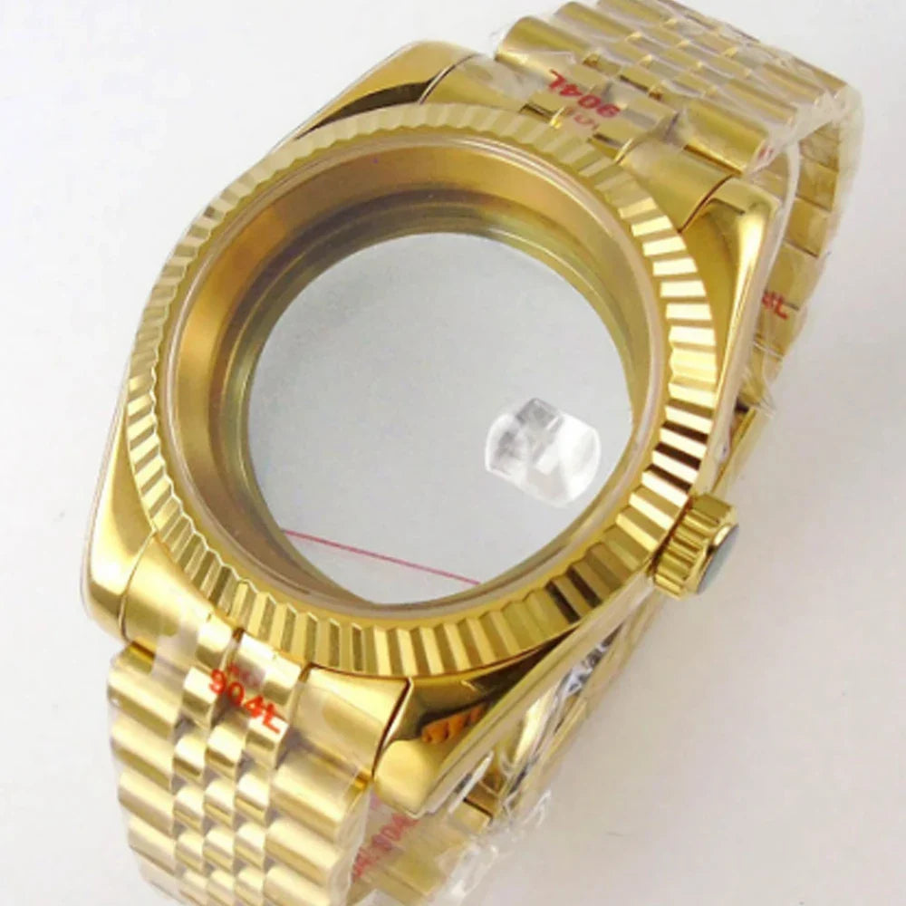 Gold fluted Watch Case Luxury 36mm/39mm Sapphire watch case Two Tone case 10BARS fit NH35 NH36 NH34 ETA2824 2836 Miyota8215 PT5000 DG2813 3804 movement