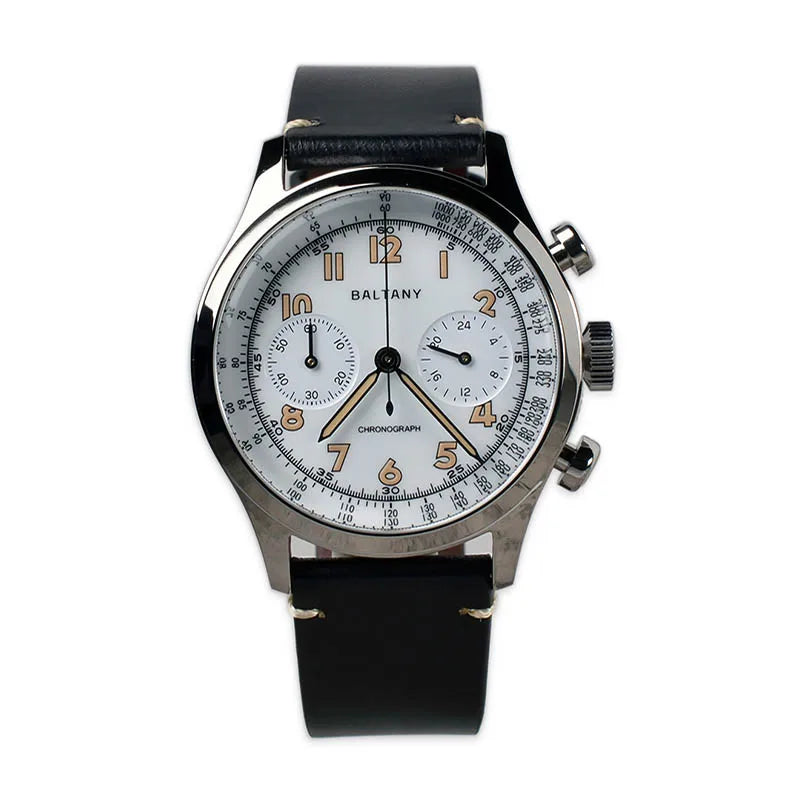 Baltany S5034 Quartz Chronograph Wristwatches 39mm Sapphire Crystal Panda Dial StainlessSteel Retro Super Luminous Vintage Watch