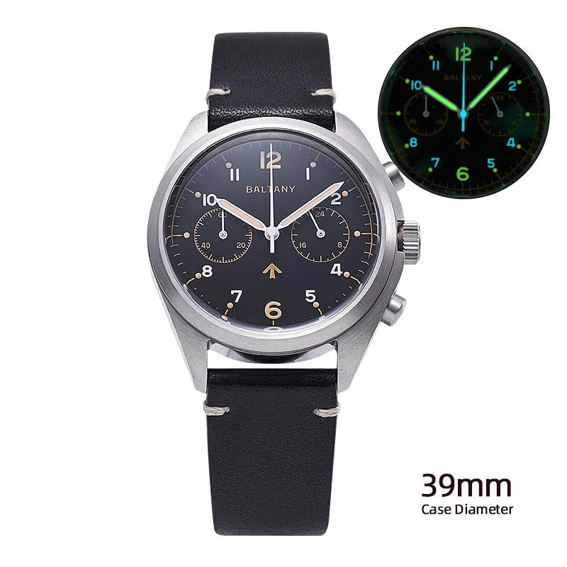 Customizable Watch Baltany 39mm Vk64 Quartz  Military watch Chrono RAF 6BB Homage Multifunction Chronograph 5bar AR Sapphire Swiss Lume