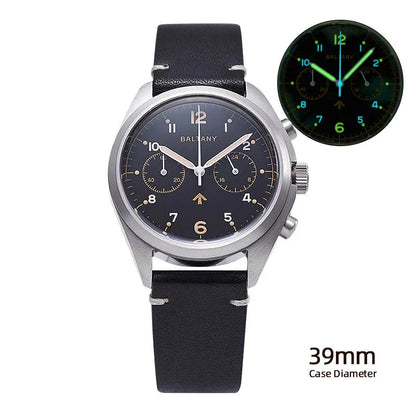 Customizable Watch Baltany 39mm Vk64 Quartz  Military watch Chrono RAF 6BB Homage Multifunction Chronograph 5bar AR Sapphire Swiss Lume