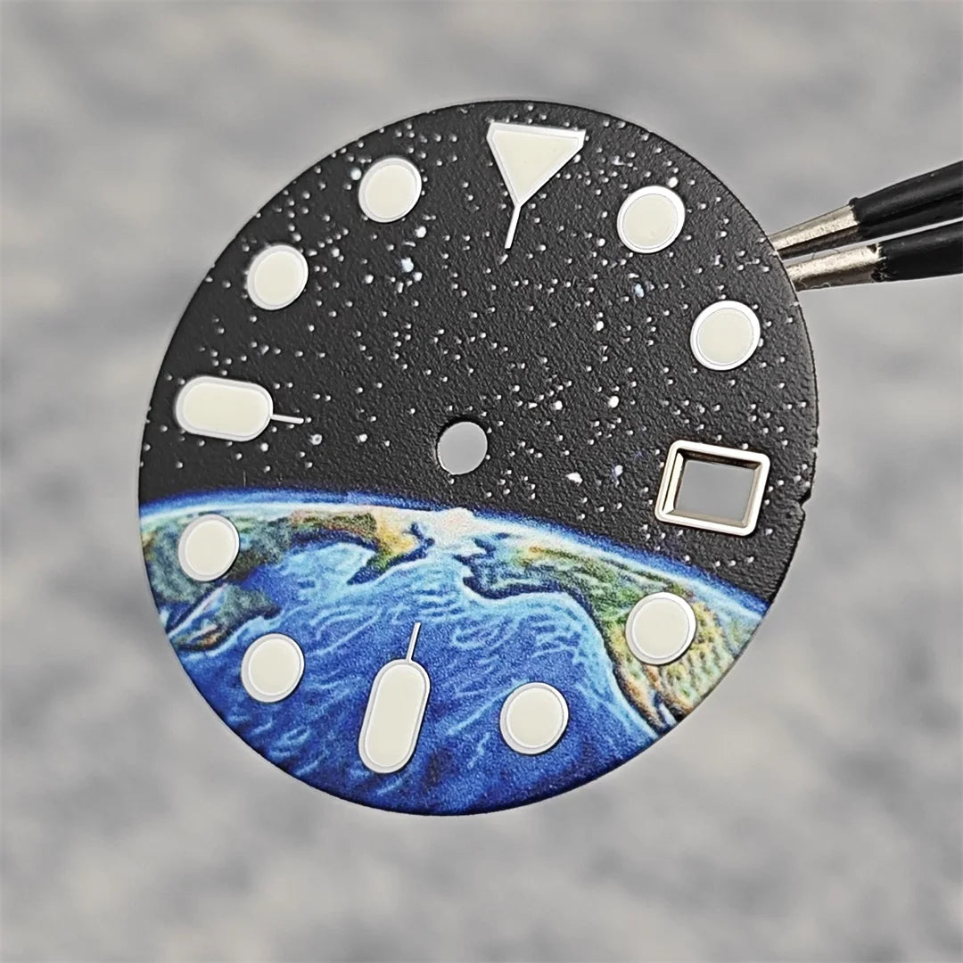 28.5mm Watch Dial Starry Sky and Earth Green Luminous Surface + Hands for NH35/ NH36/ 4R/ 7S Movement Replace Watch Accessories
